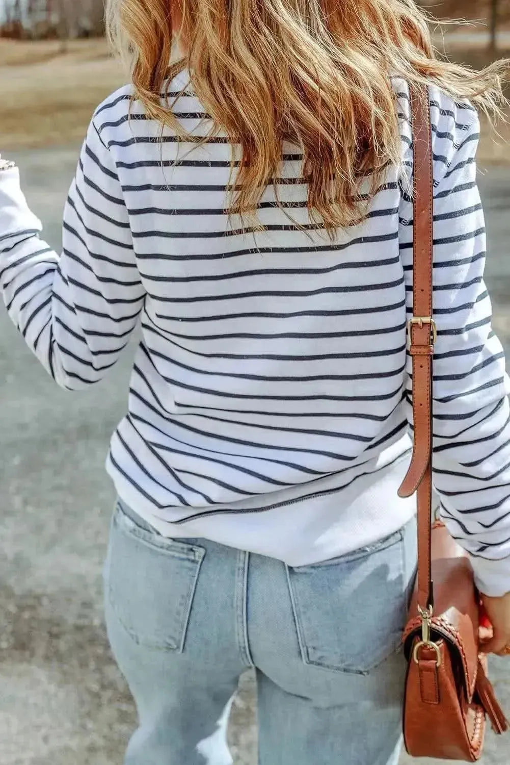 Striped Long Sleeve Round Neck Top - Bad Moms Club