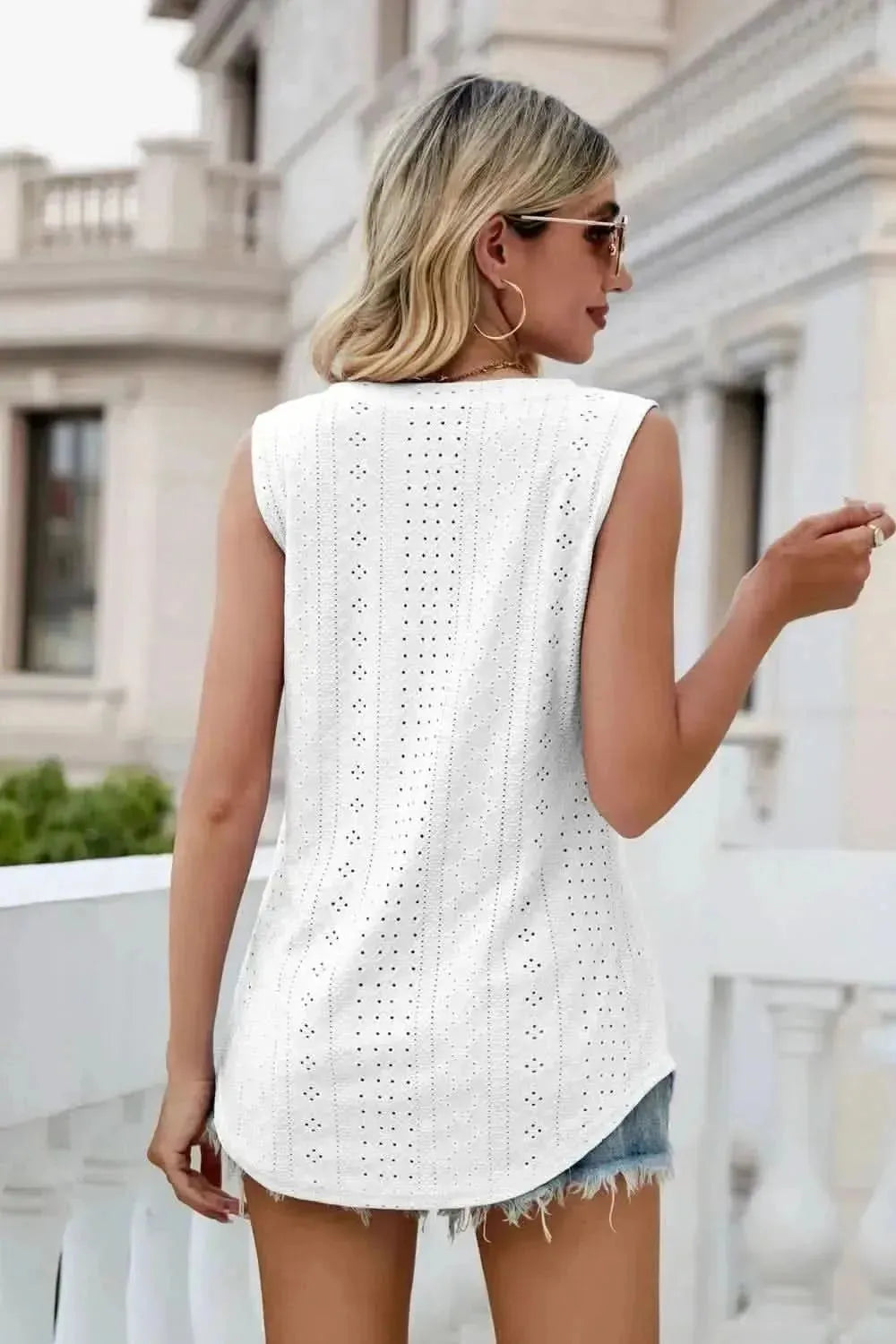 Eyelet V-Neck Tank - Bad Moms Club