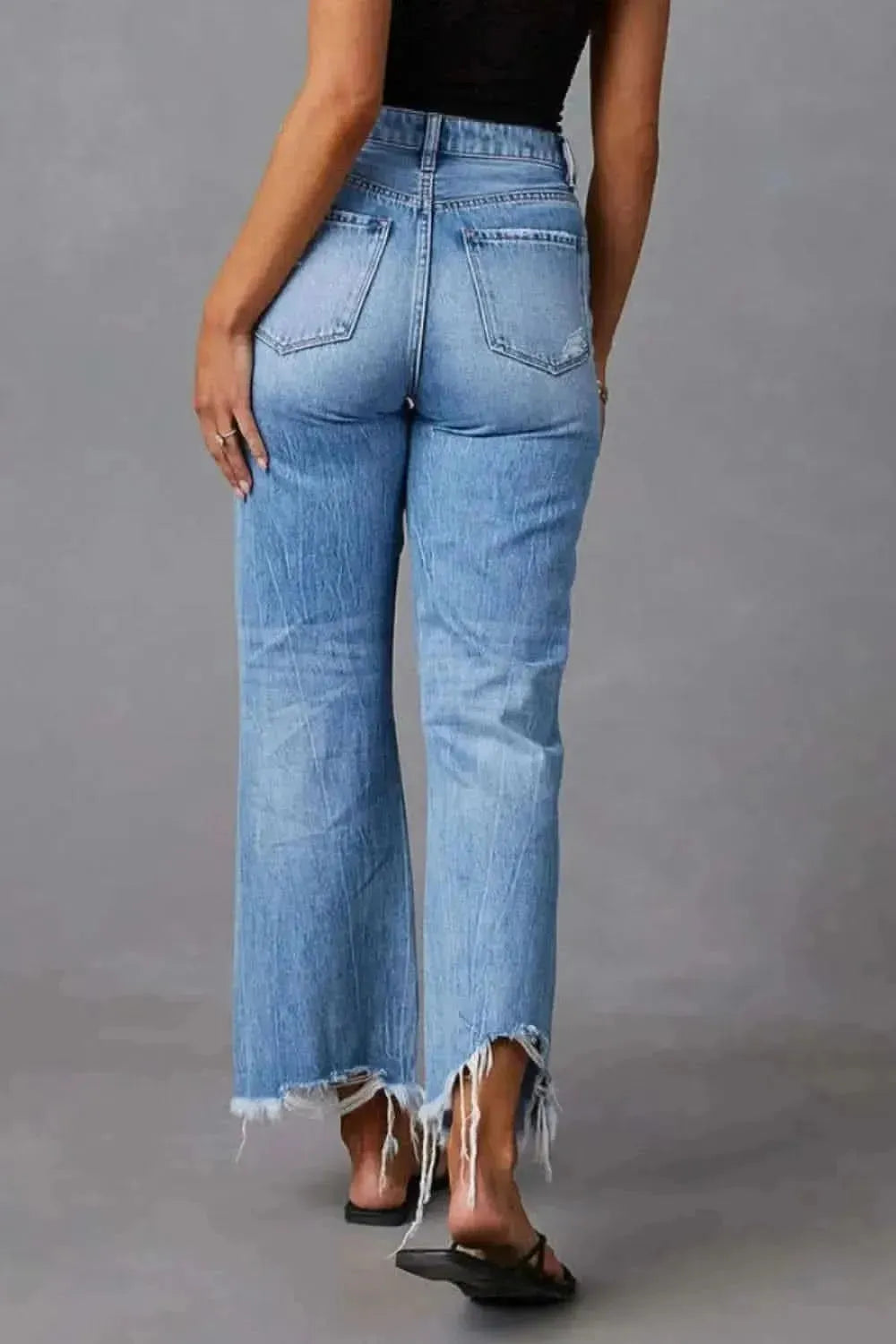 Distressed Raw Hem Jeans with Pockets - Bad Moms Club