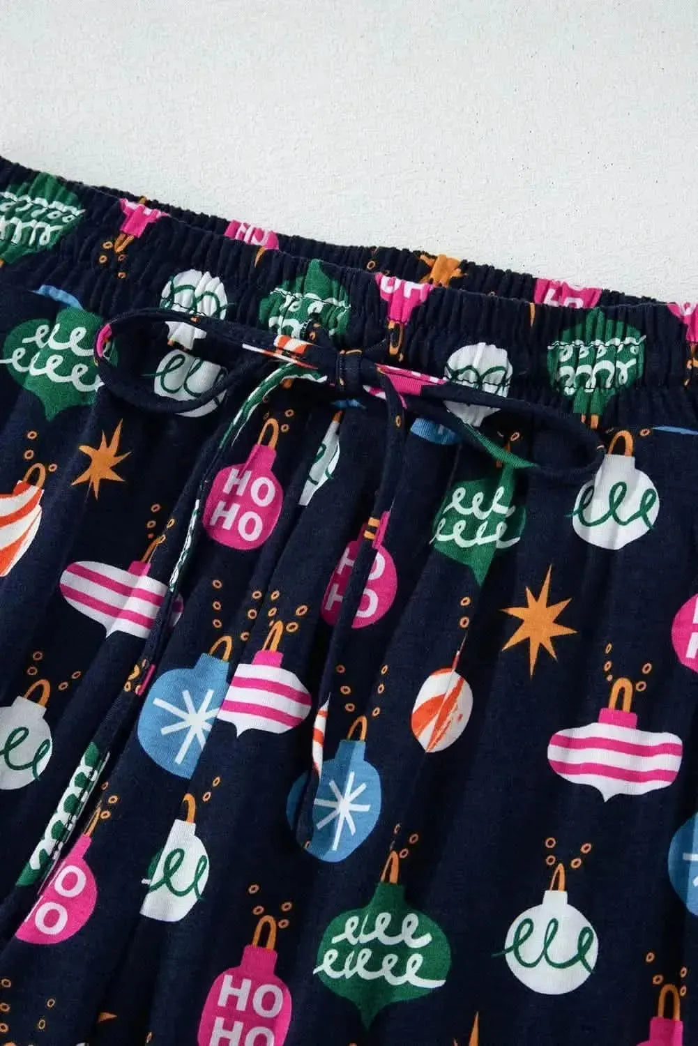 Christmas Lights Print Collared Neck Top and Pants Set - Bad Moms Club