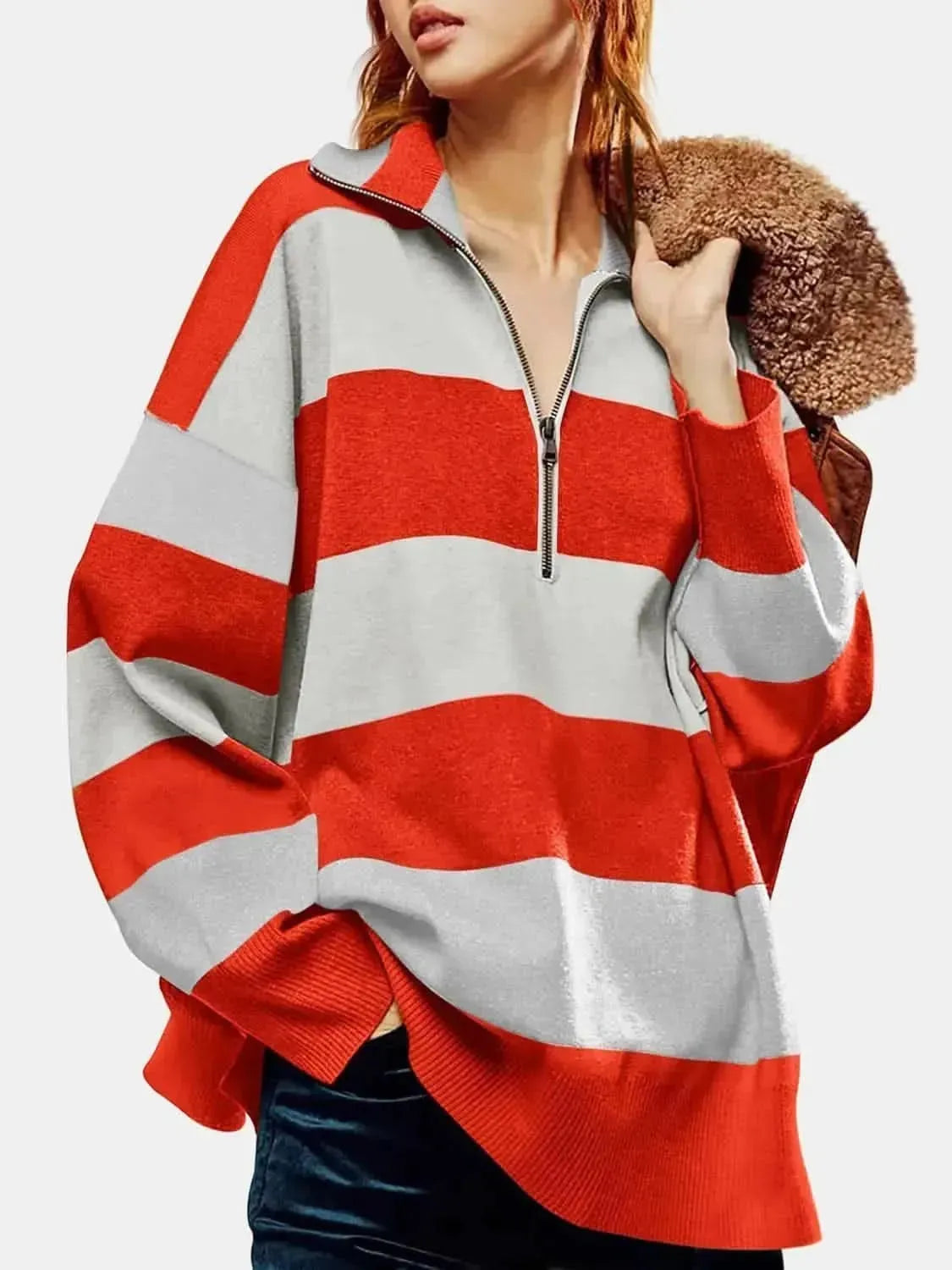 Color Block Half Zip Long Sleeve Sweater - Bad Moms Club