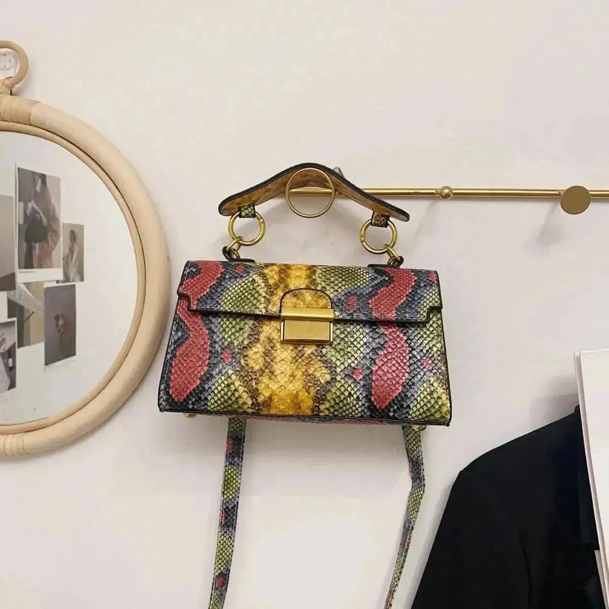 PU Leather Snakeskin Print Crossbody Bag - Bad Moms Club