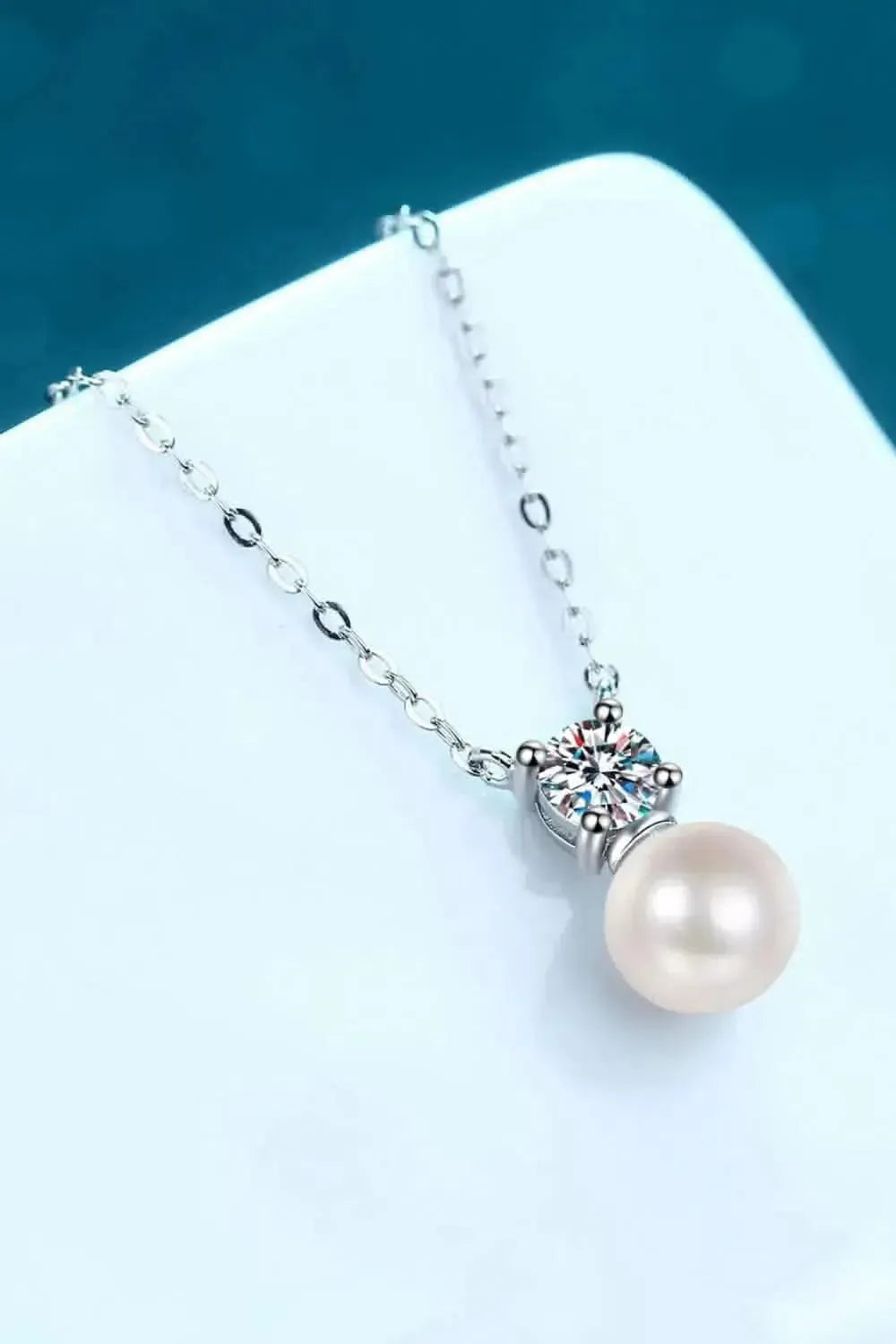 925 Sterling Silver Freshwater Pearl Moissanite Necklace - Bad Moms Club