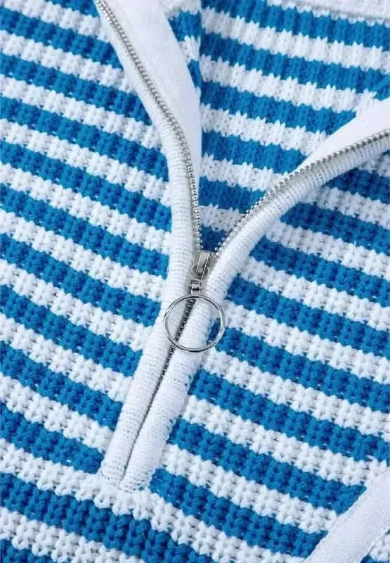 Striped Half Zip Mock Neck Long Sleeve Sweater - Bad Moms Club