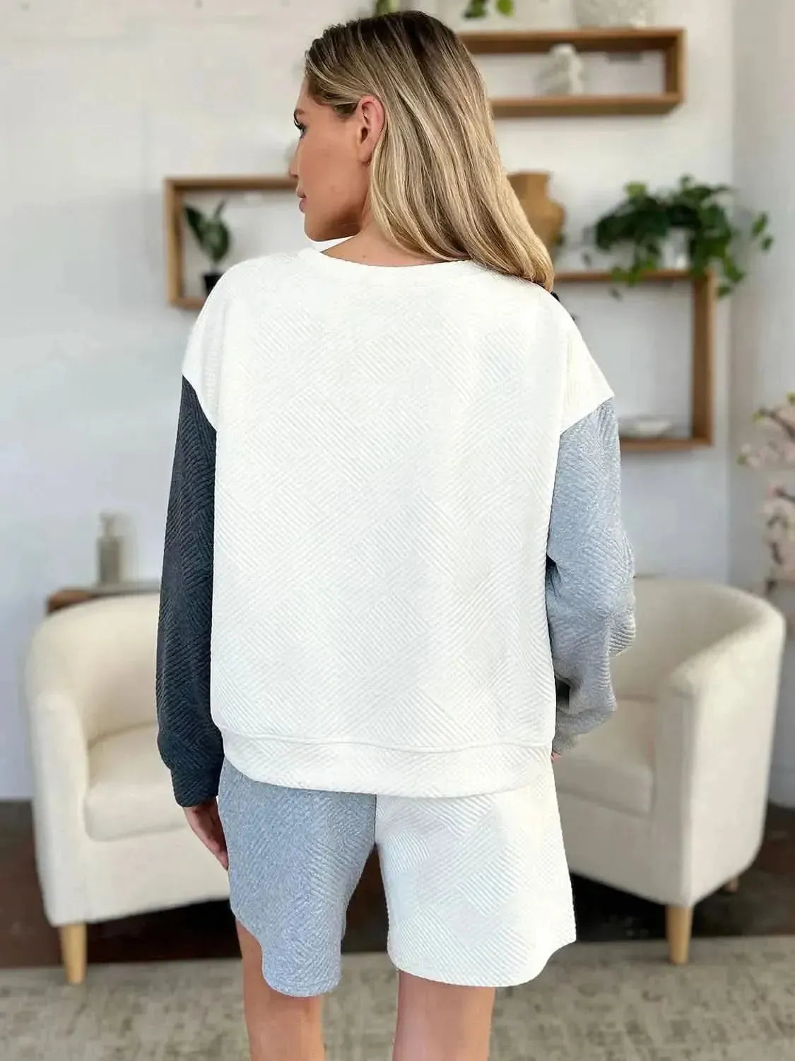 Double Take Full Size Contrast Drop Shoulder Top and Shorts Set - Bad Moms Club