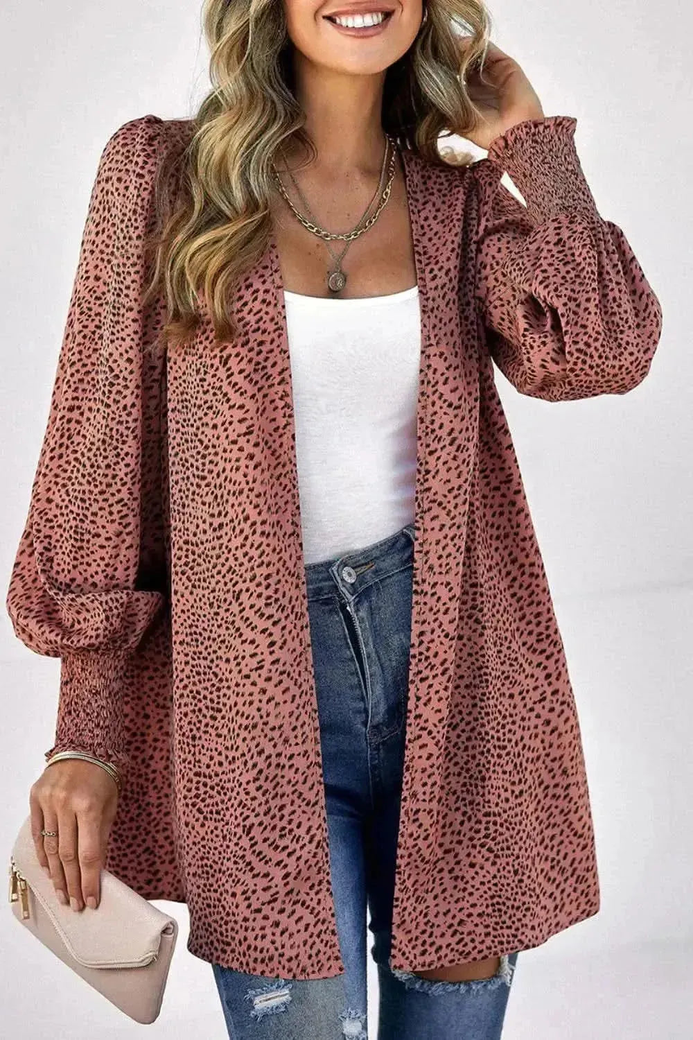 Leopard Print Balloon Sleeve Cardigan - Bad Moms Club