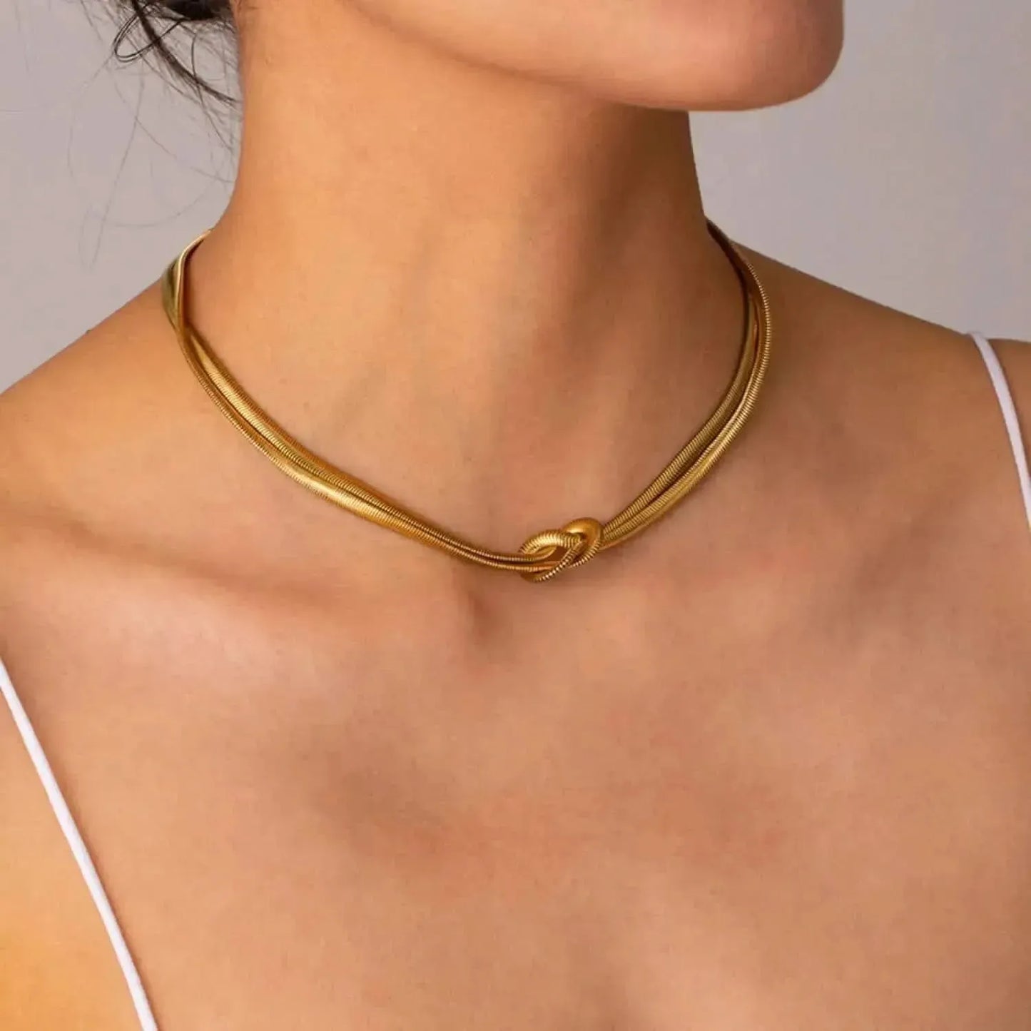 Double Layered Knot Herringbone Choker Necklace - Bad Moms Club