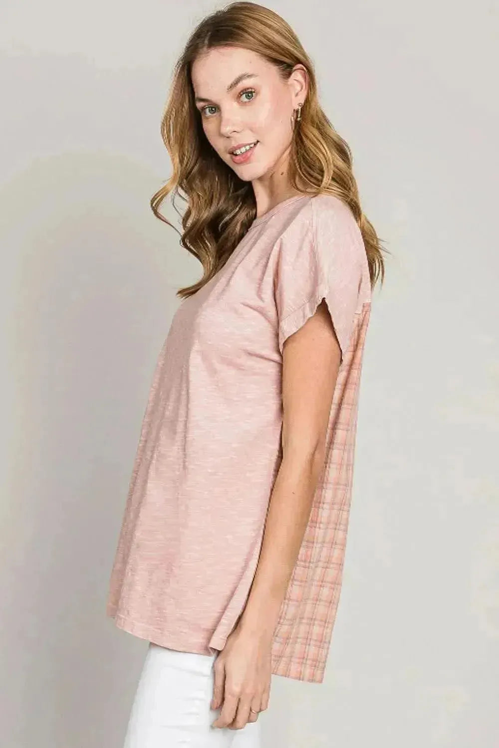 Cotton Bleu by Nu Label Plaid Short Sleeve T-Shirt - Bad Moms Club