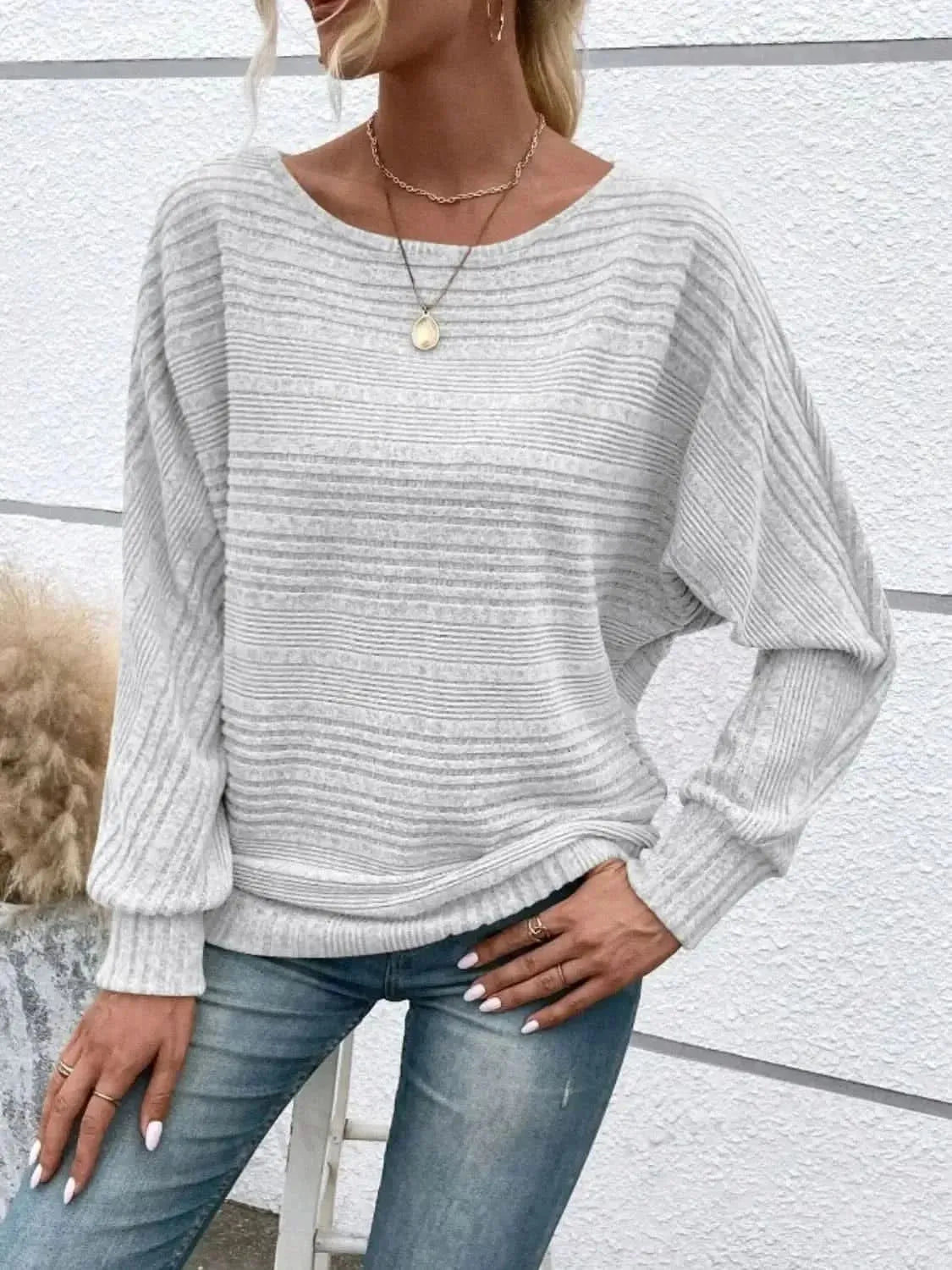 Full Size Round Neck Long Sleeve Top - Bad Moms Club