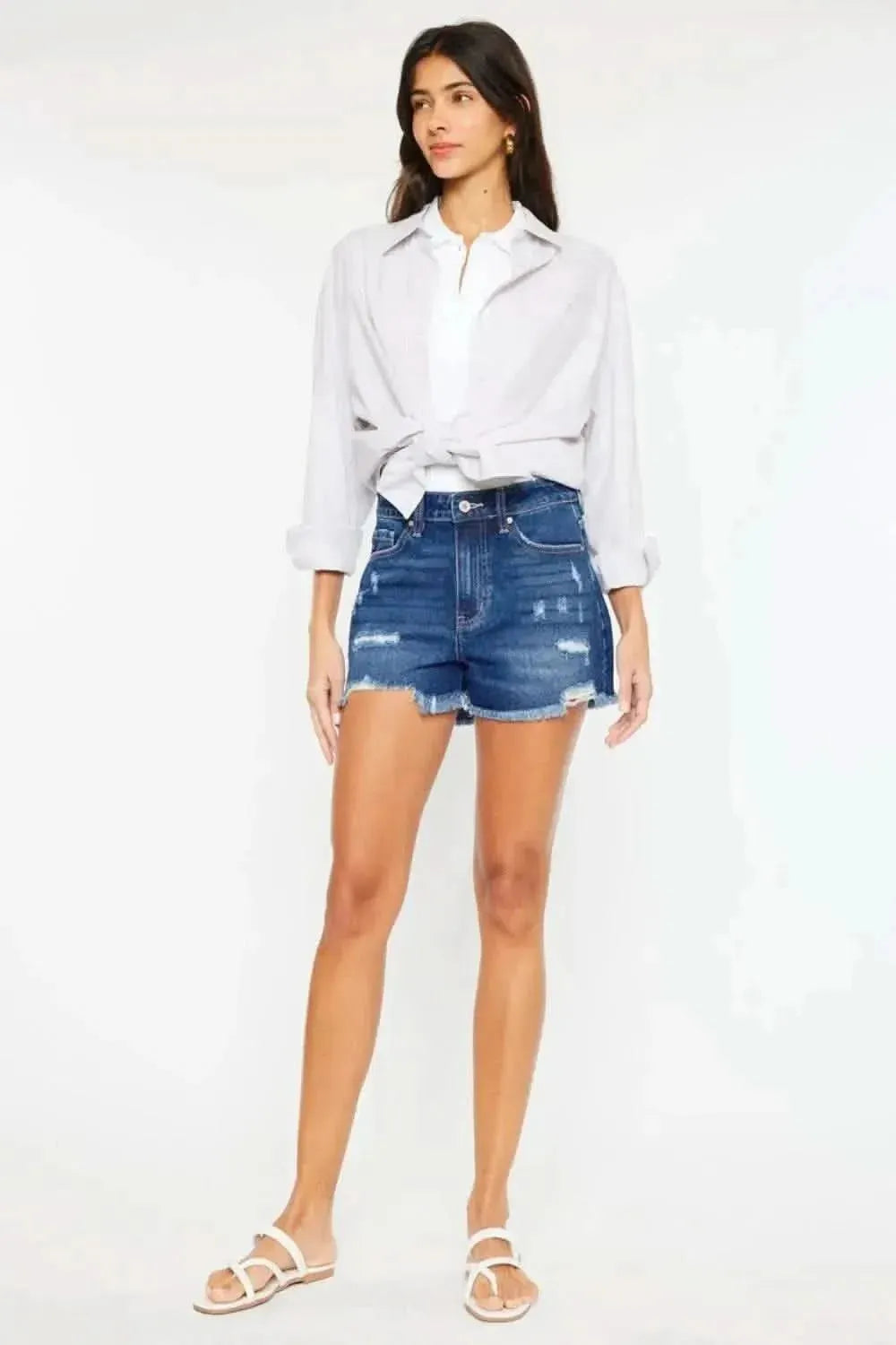 Kancan High Rise Frayed Hem Denim Shorts - Bad Moms Club