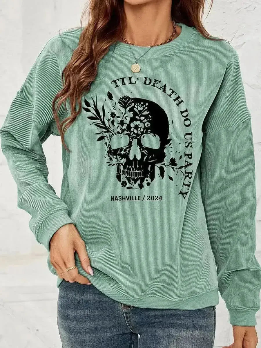Skull Graphic Dropped Shoulder Sweatshirt - Bad Moms Club