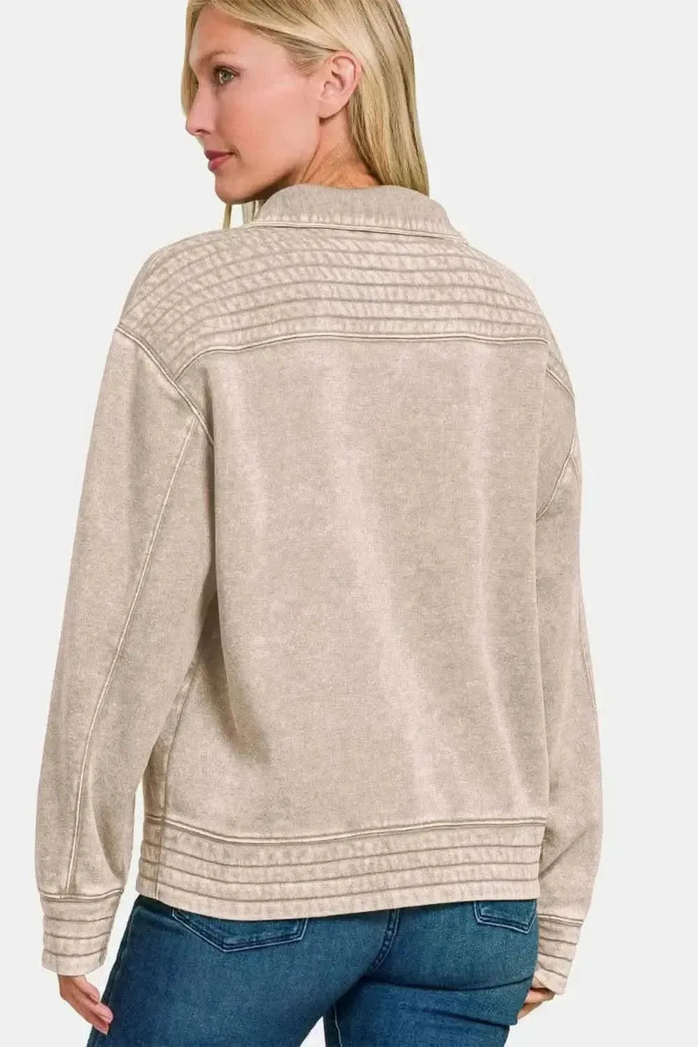 Zenana Acid Washed Half Snap Fleece Sweatshirt - Bad Moms Club