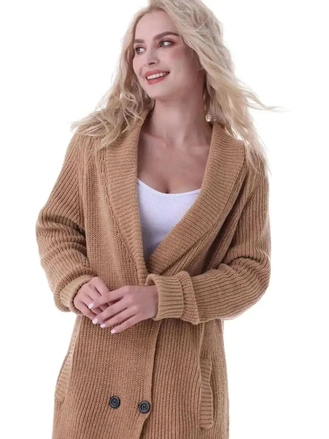 Double-Breasted Longline Cardigan with Pockets - Bad Moms Club