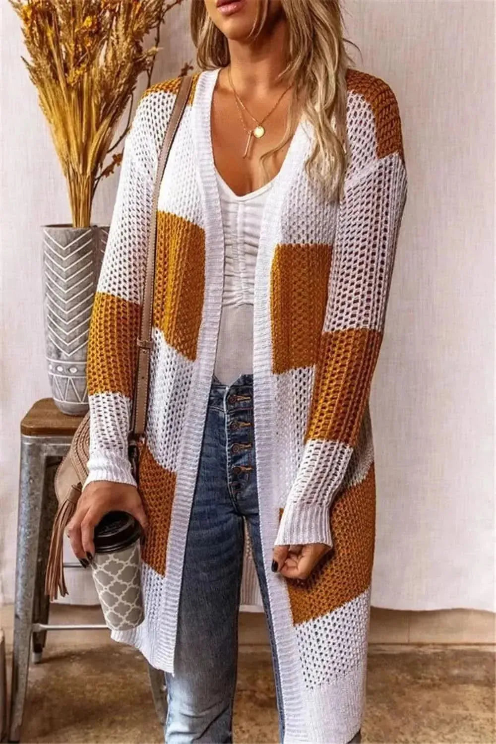 Color Block Open Front Longline Cardigan - Bad Moms Club
