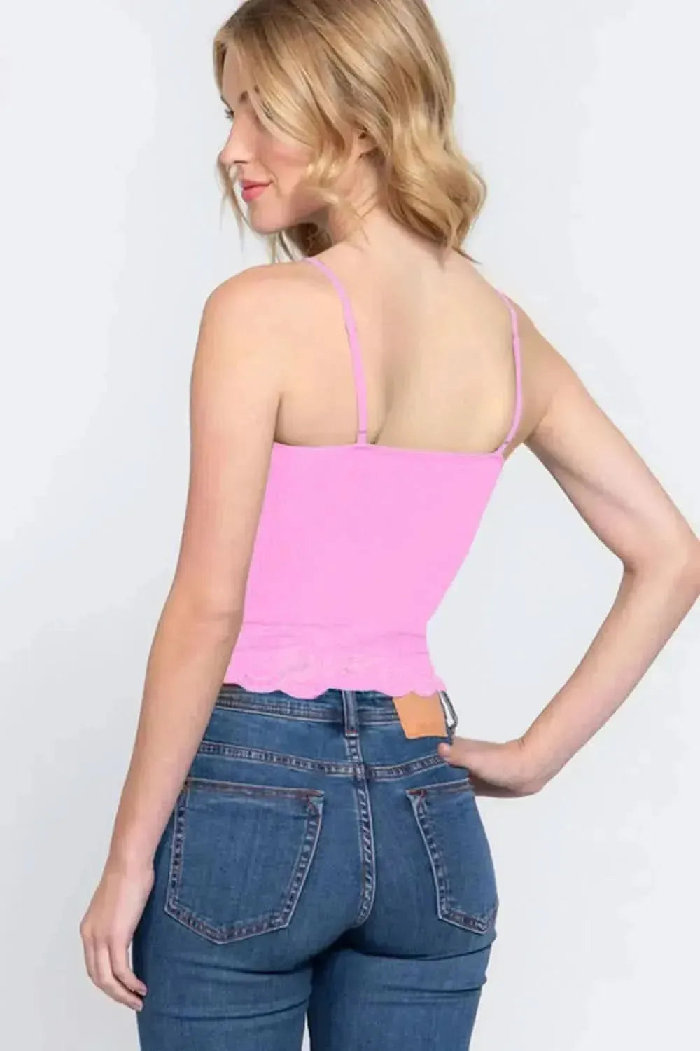 ACTIVE BASIC V-Neck Lace Detail Ribbed Seamless Cami - Bad Moms Club