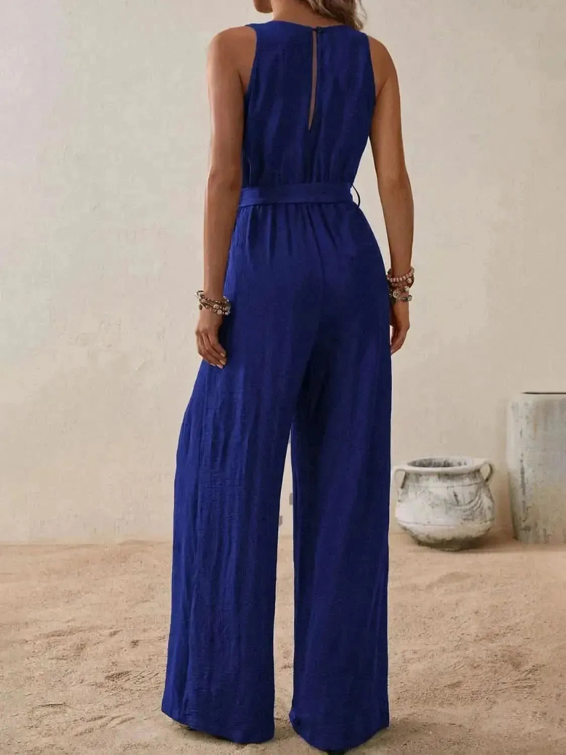 Honey Tied Surplice Sleeveless Wide Leg Jumpsuit - Bad Moms Club