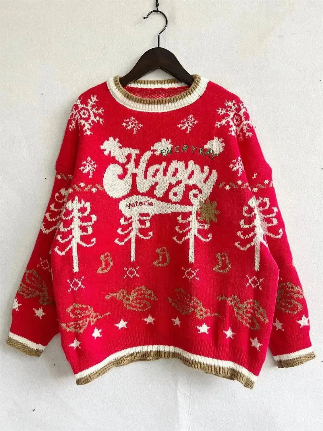 HAPPY Round Neck Long Sleeve Sweater - Bad Moms Club
