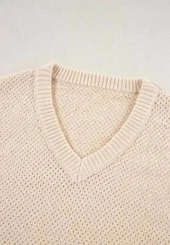 V-Neck Dropped Shoulder Long Sleeve Sweater - Bad Moms Club