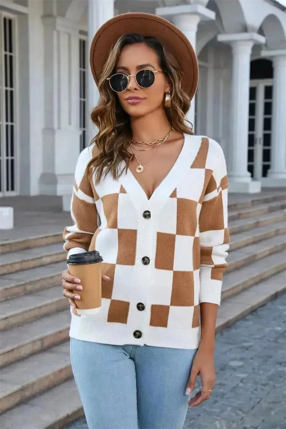 Button-Up V-Neck Dropped Shoulder Cardigan - Bad Moms Club