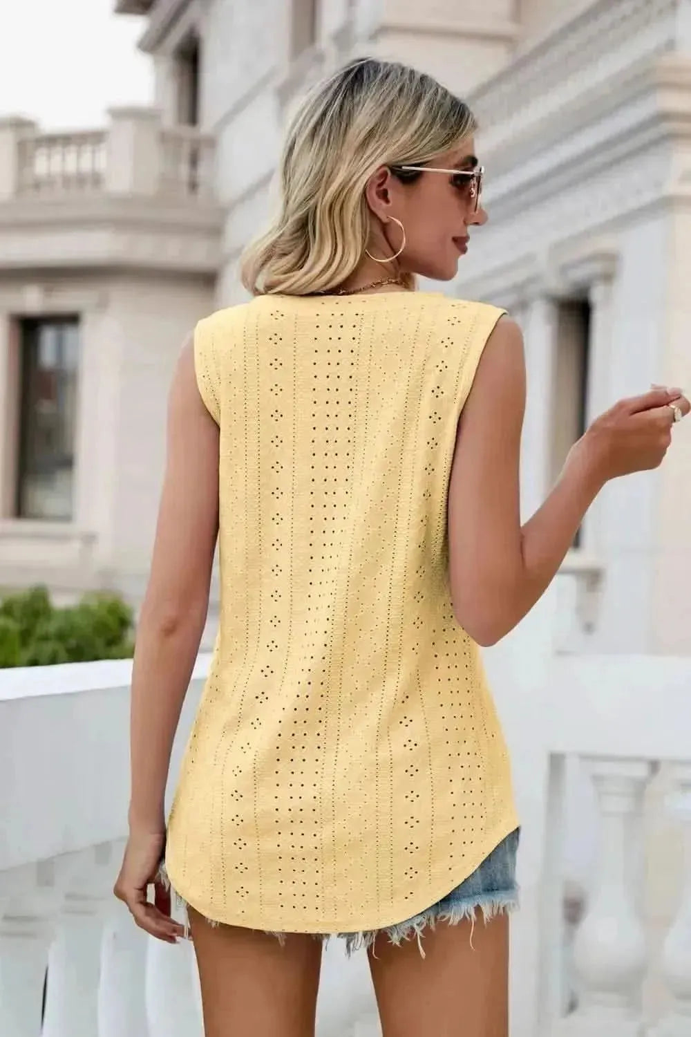 Eyelet V-Neck Tank - Bad Moms Club