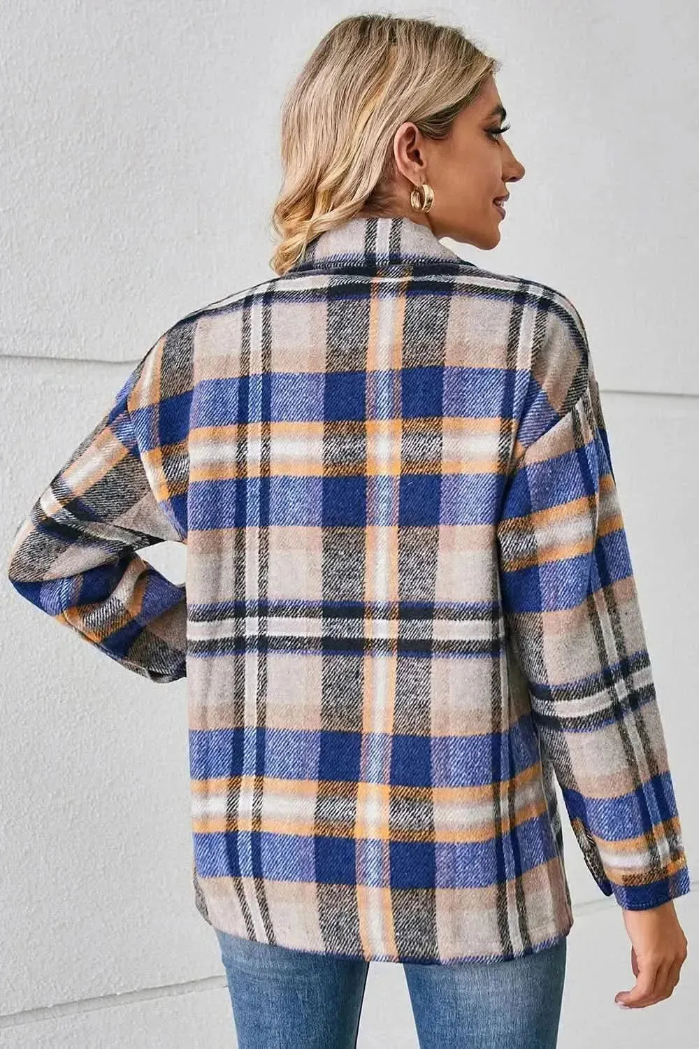 Button Down Collared Plaid Shacket - Bad Moms Club