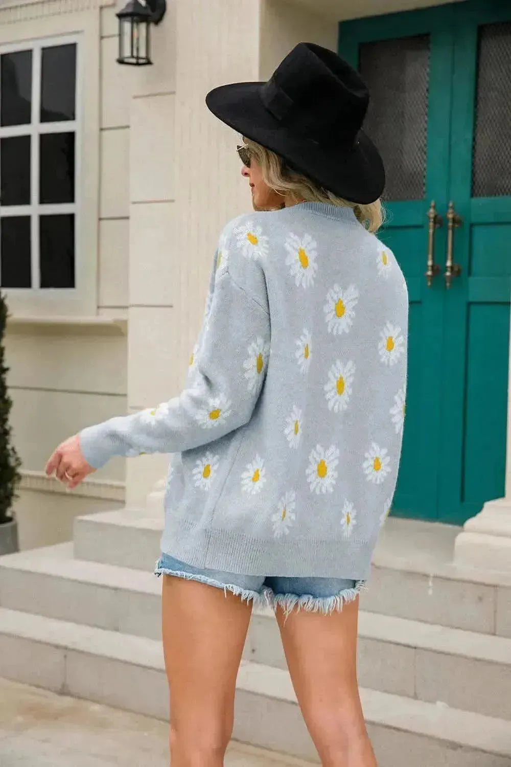 Daisy Pattern Button Front Cardigan - Bad Moms Club