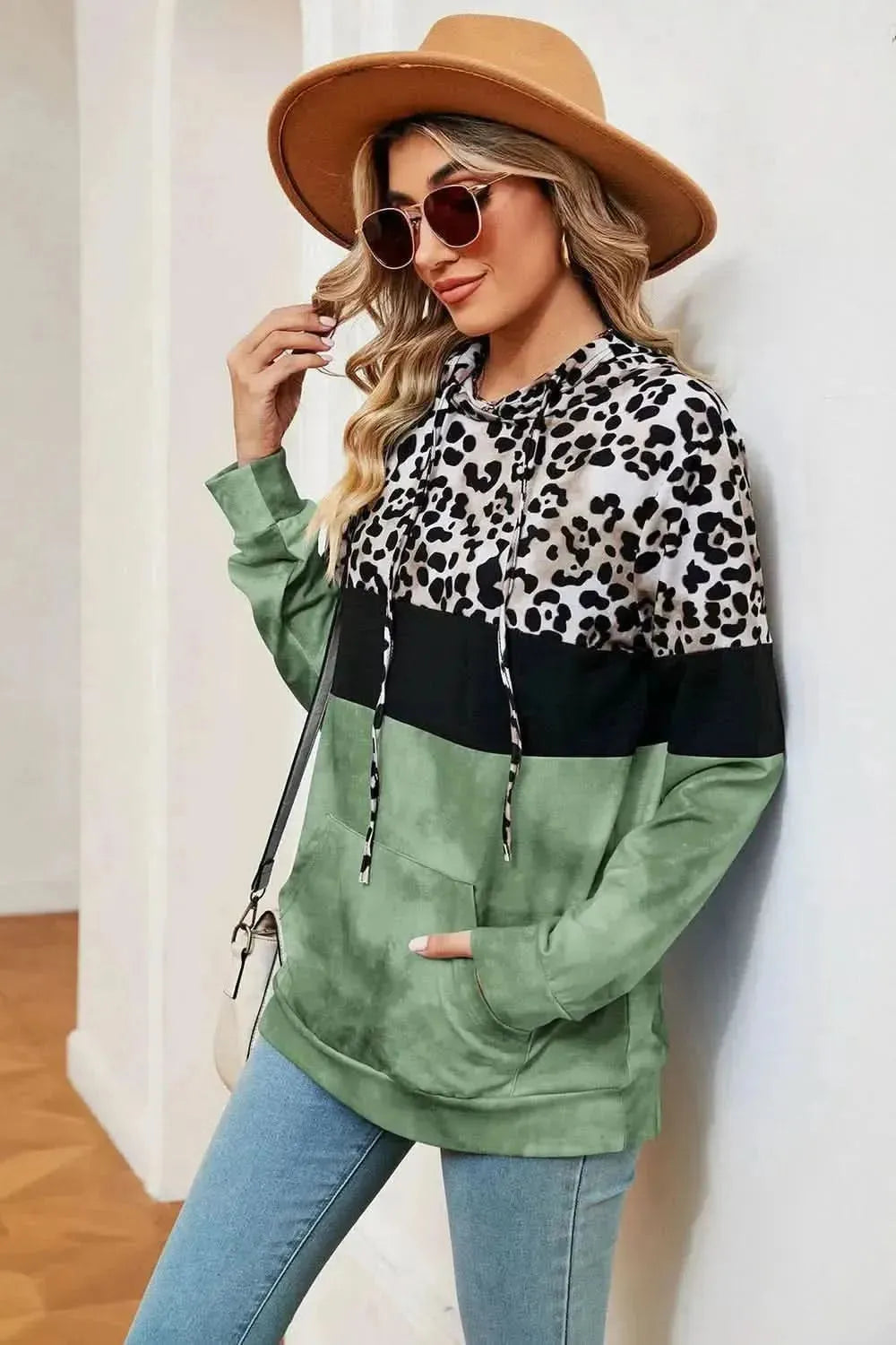 Leopard Drawstring Hoodie with Pocket - Bad Moms Club