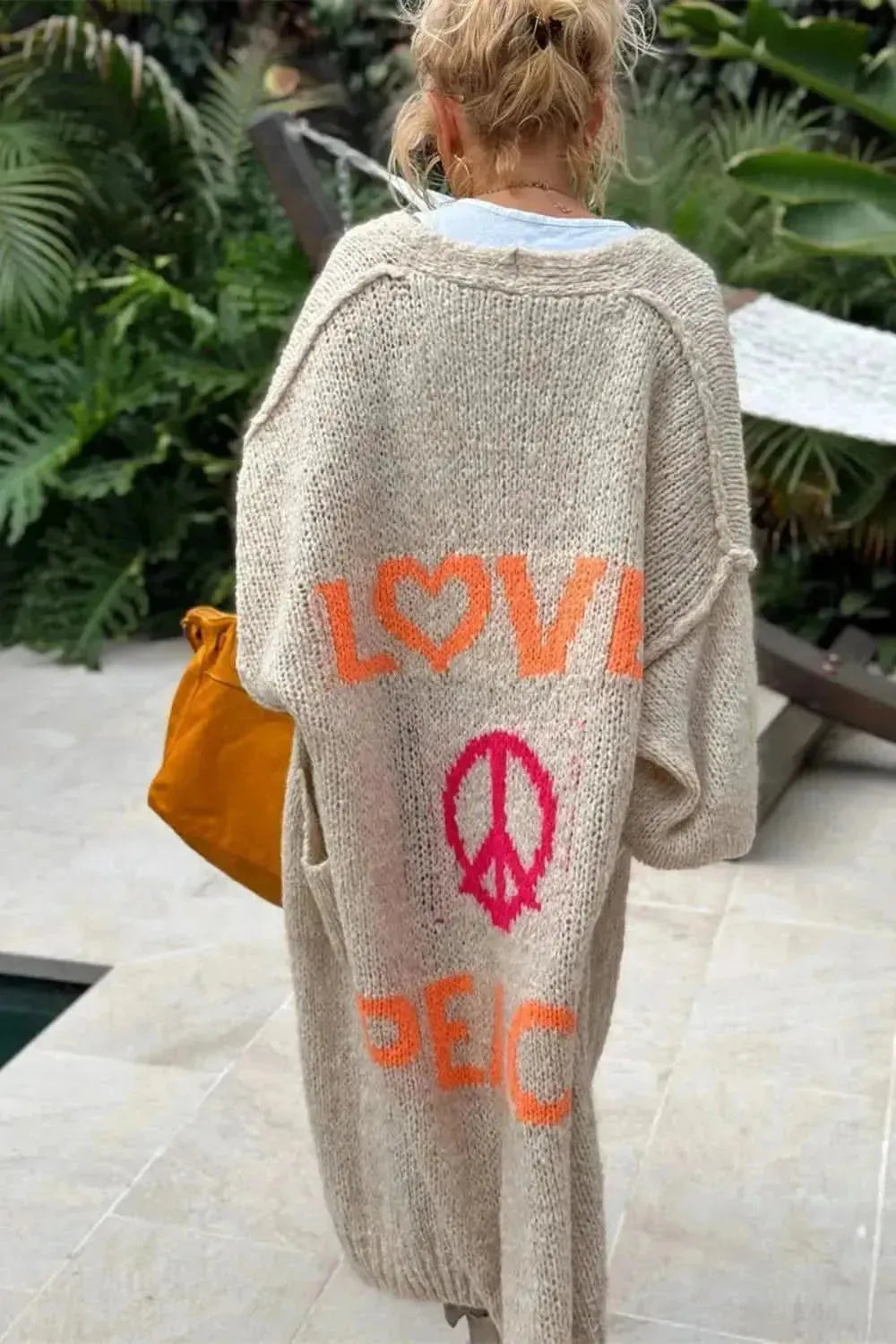 Letter Dropped Shoulder Long Sleeve Cardigan - Bad Moms Club