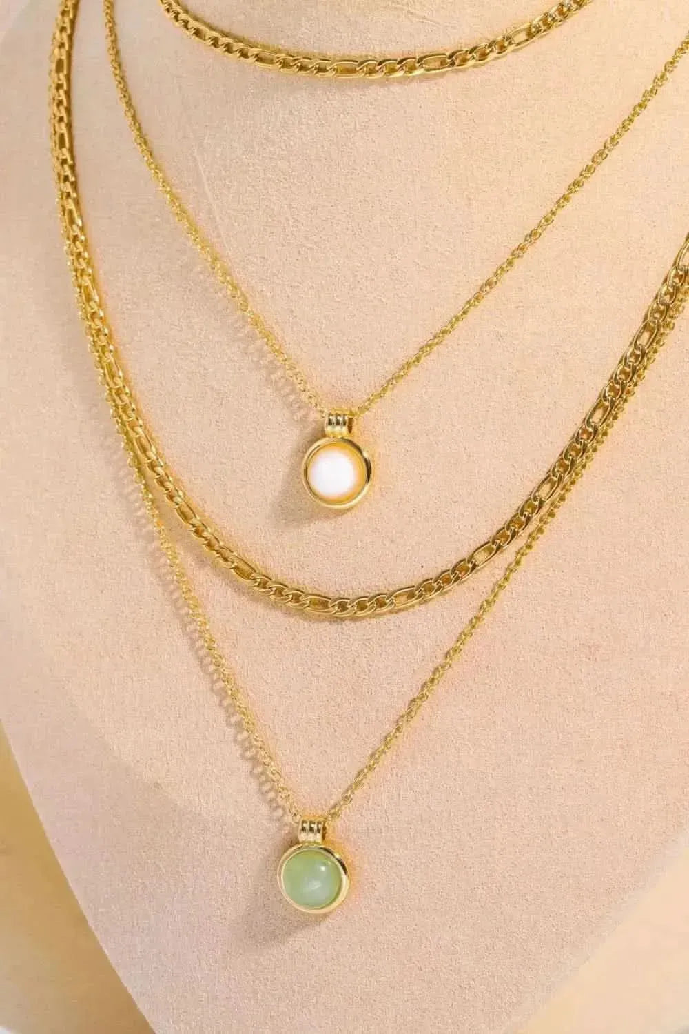 Copper 14K Gold-Plated Round Shape Aventurine Pendant Necklace - Bad Moms Club