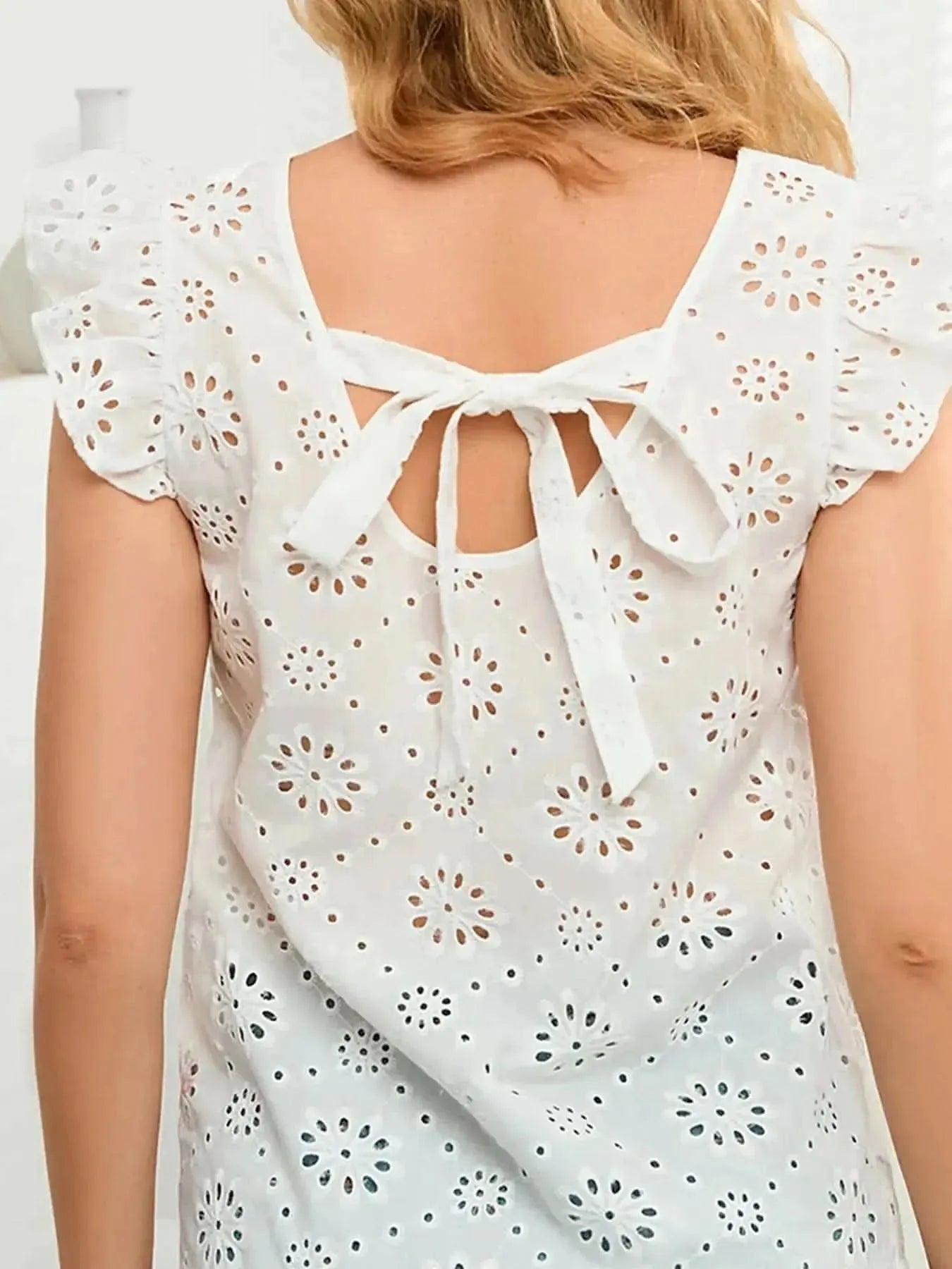 Tie Back V-Neck Eyelet Top - Bad Moms Club