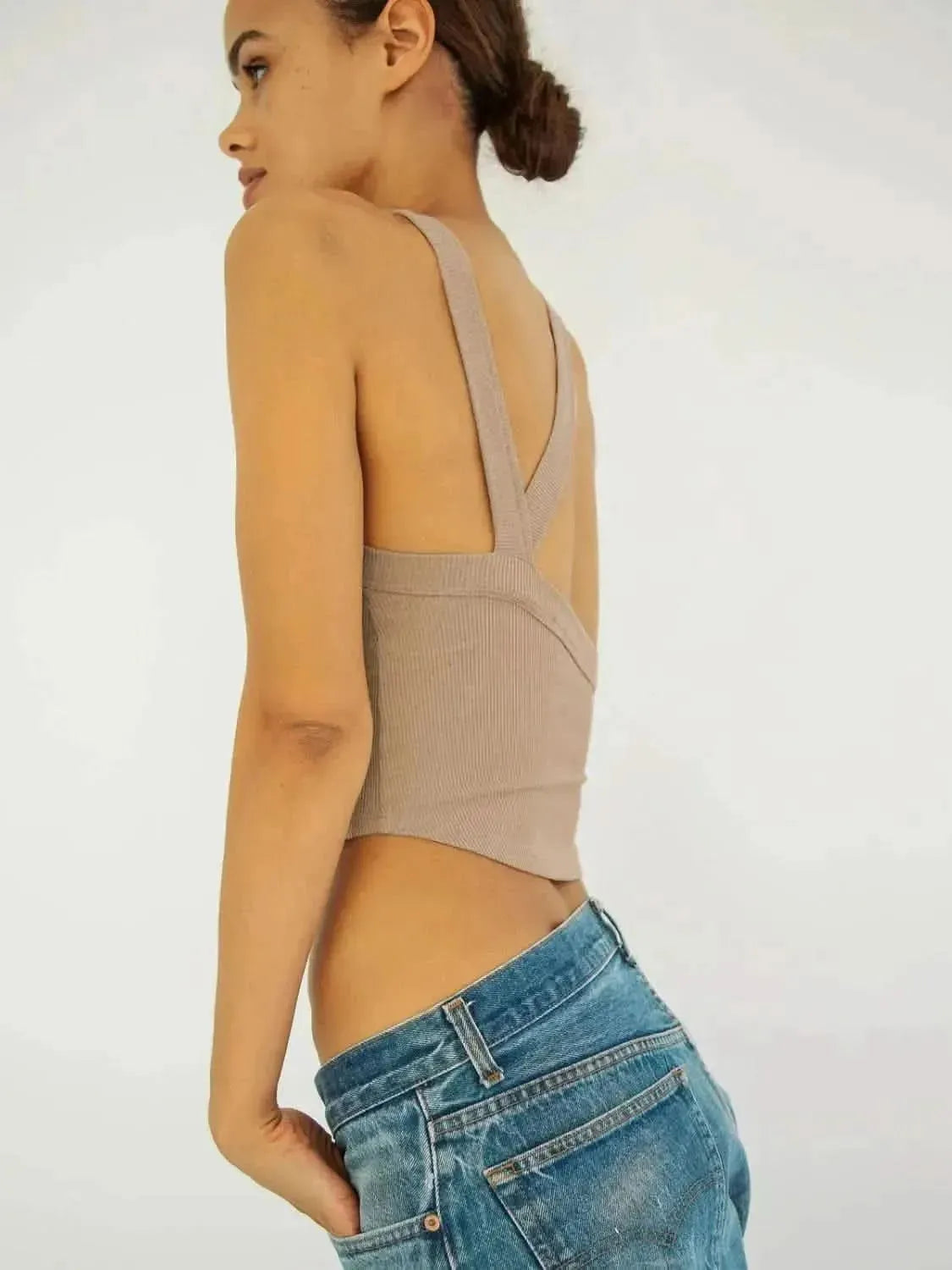 Halter Neck Ribbed Cropped Top - Bad Moms Club