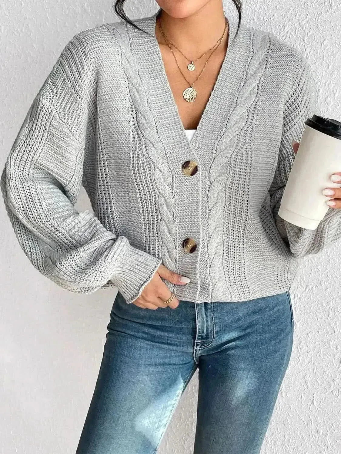 Cable-Knit Button Down Cardigan - Bad Moms Club