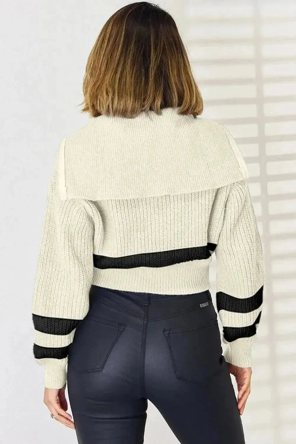 Striped Zip Up Dropped Shoulder Cardigan - Bad Moms Club