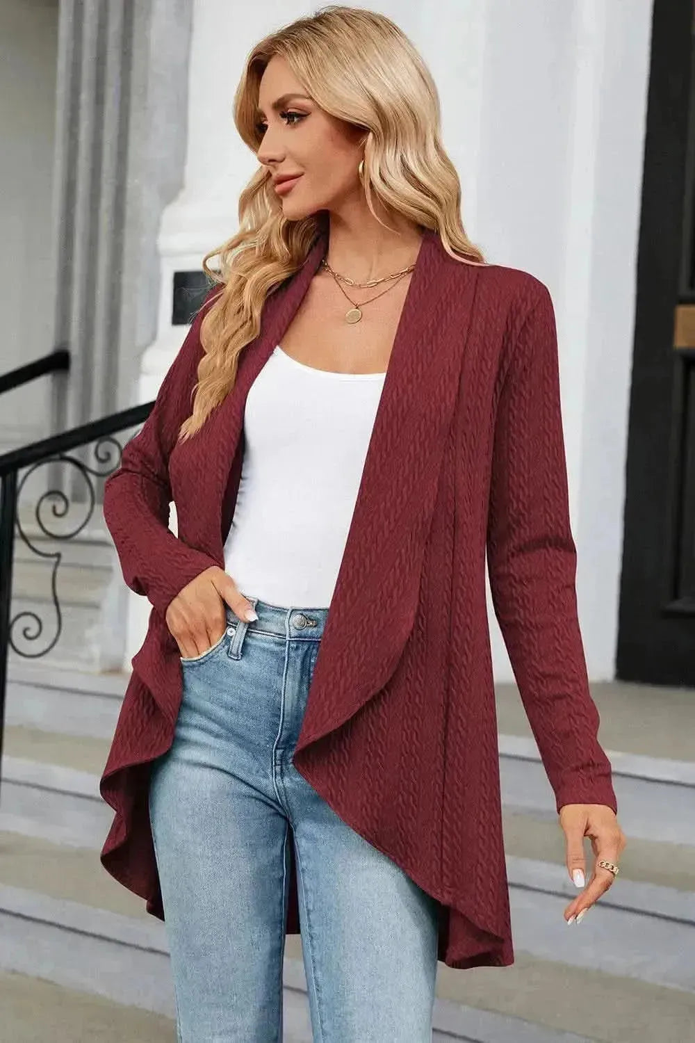 Open Front Long Sleeve Cardigan - Bad Moms Club