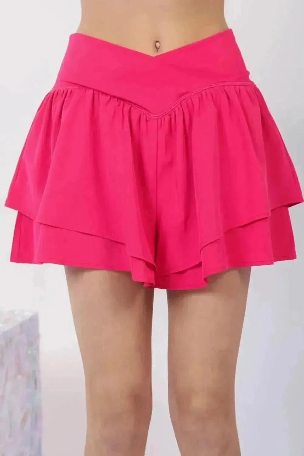 VERY J V-Shaped High Waist Layered Active Shorts - Bad Moms Club