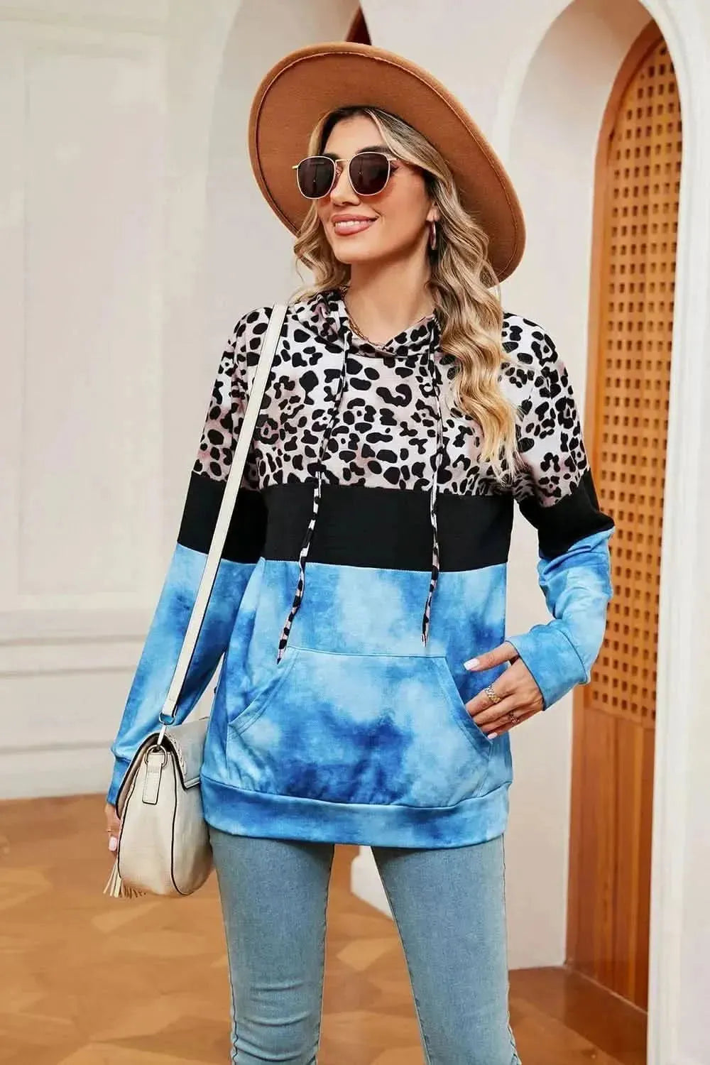 Leopard Drawstring Hoodie with Pocket - Bad Moms Club
