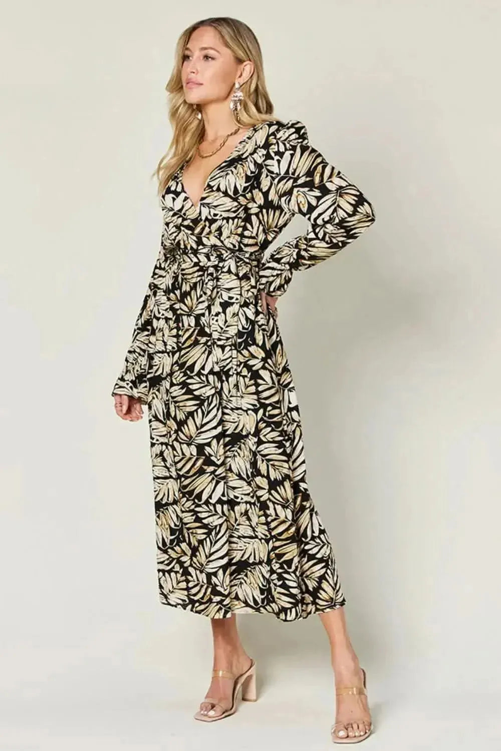 Double Take Full Size Tie Back Flounce Sleeve Dress - Bad Moms Club