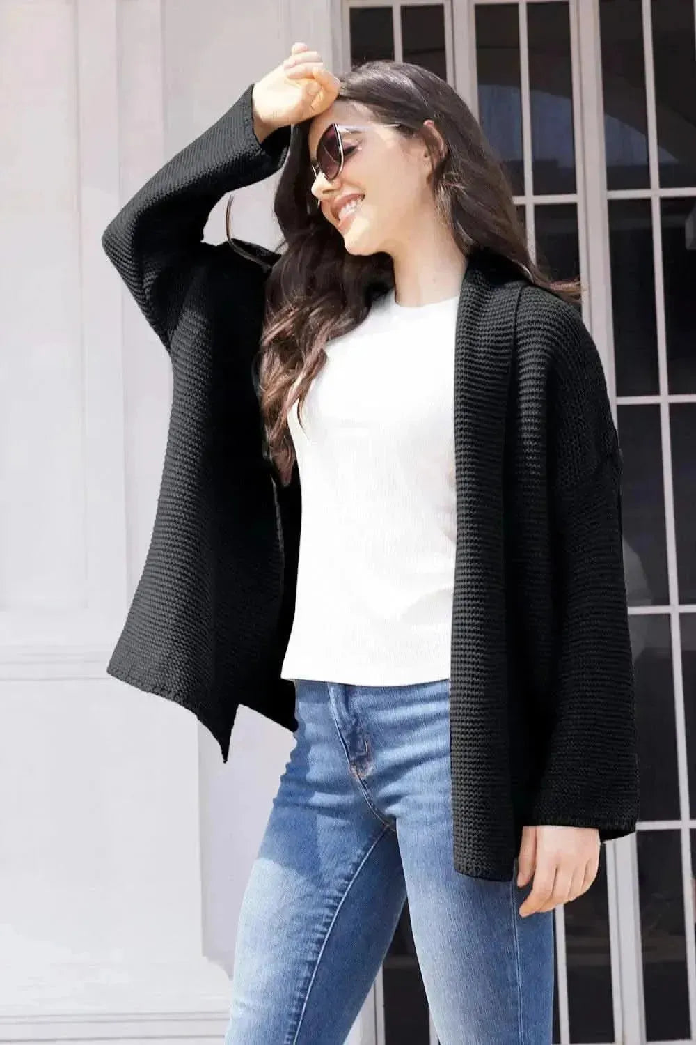 Tied Open Front Long Sleeve Cardigan - Bad Moms Club