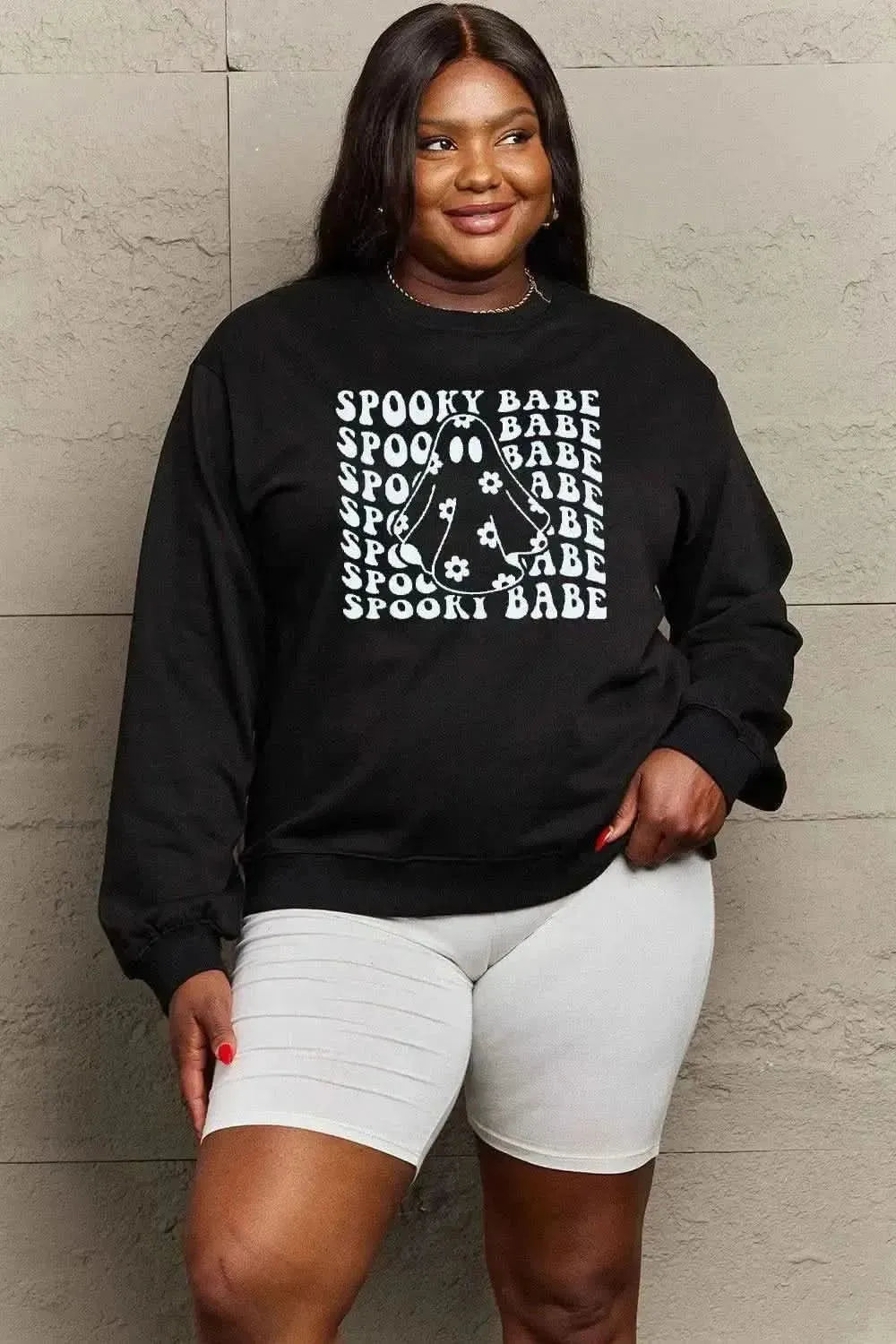 Simply Love Full Size SPOOKY BABE Graphic Sweatshirt - Bad Moms Club