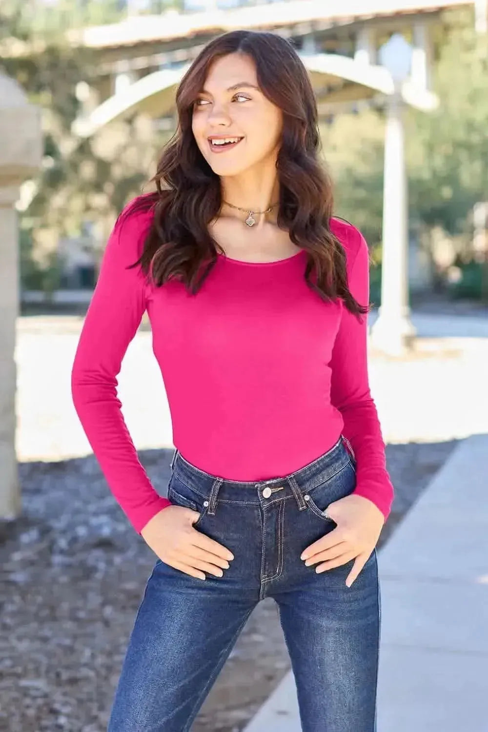 Basic Bae Full Size Round Neck Long Sleeve Bodysuit - Bad Moms Club