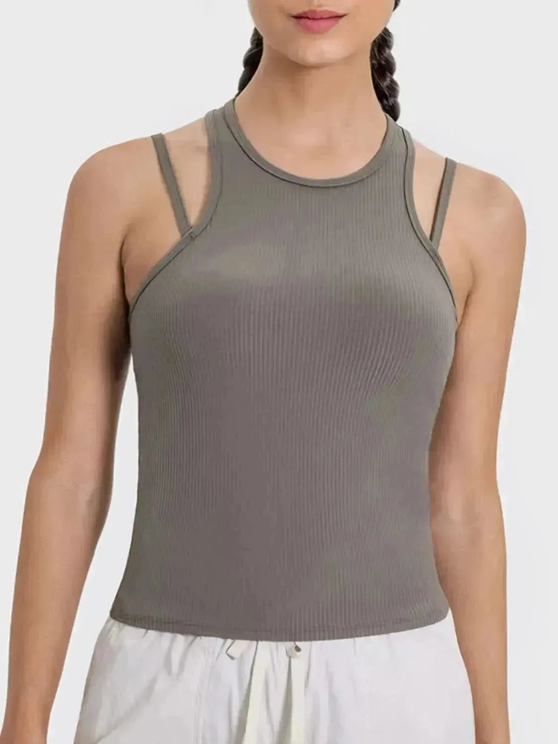 Cutout Round Neck Racerback Active Tank - Bad Moms Club