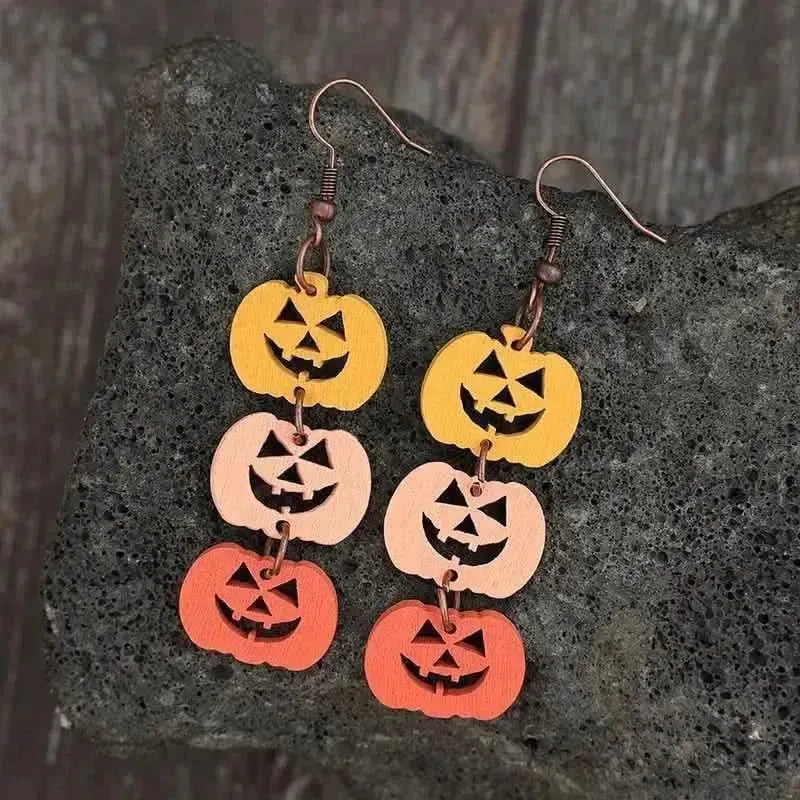 Wooden Contrast Pumpkin Earrings - Bad Moms Club