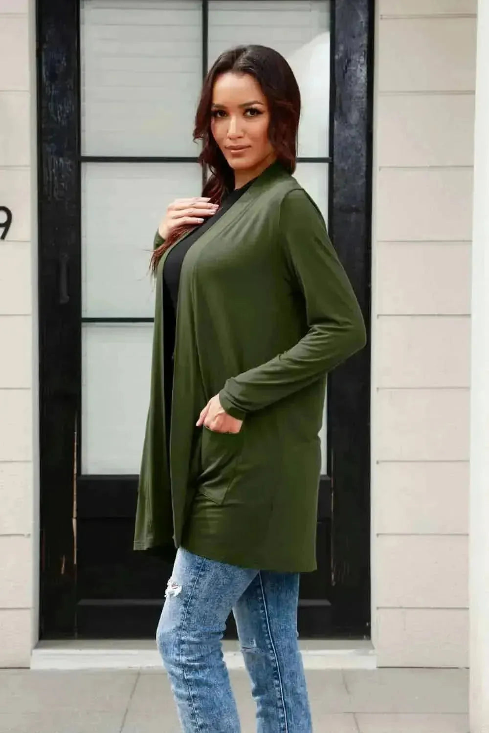 Basic Bae Full Size Open Front Long Sleeve Cardigan with Pockets - Bad Moms Club
