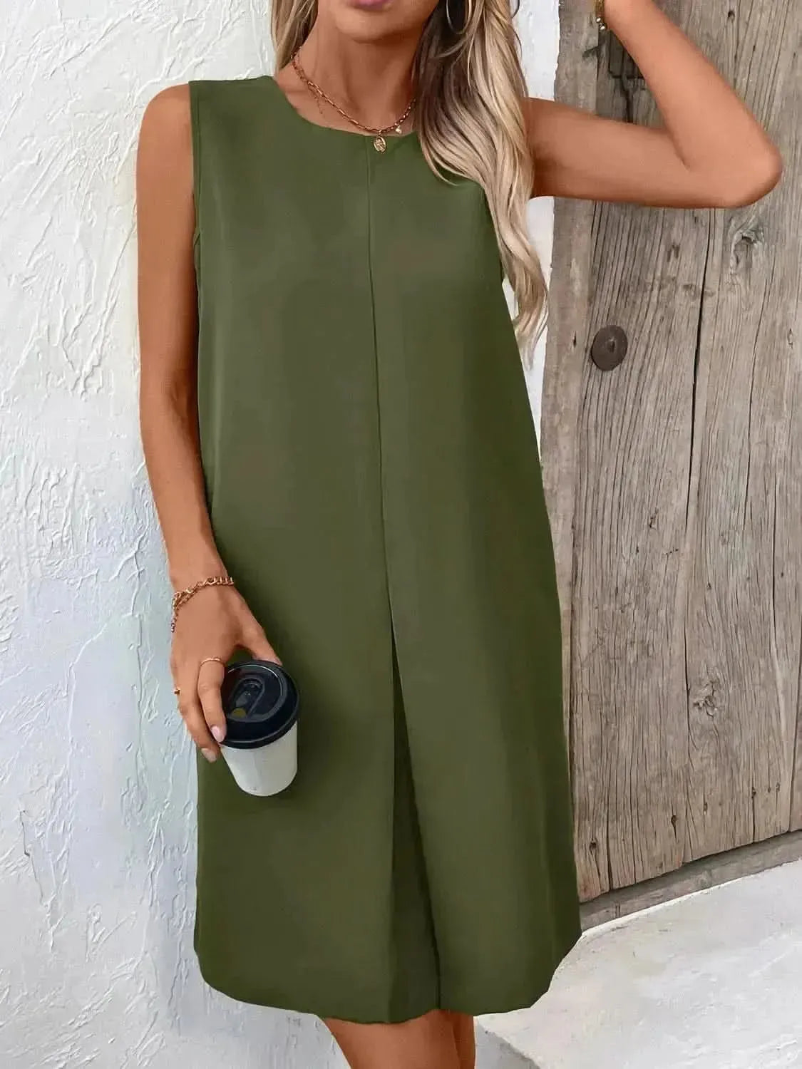 Ivy Lane Pocketed Round Neck Sleeveless Mini Dress - Bad Moms Club