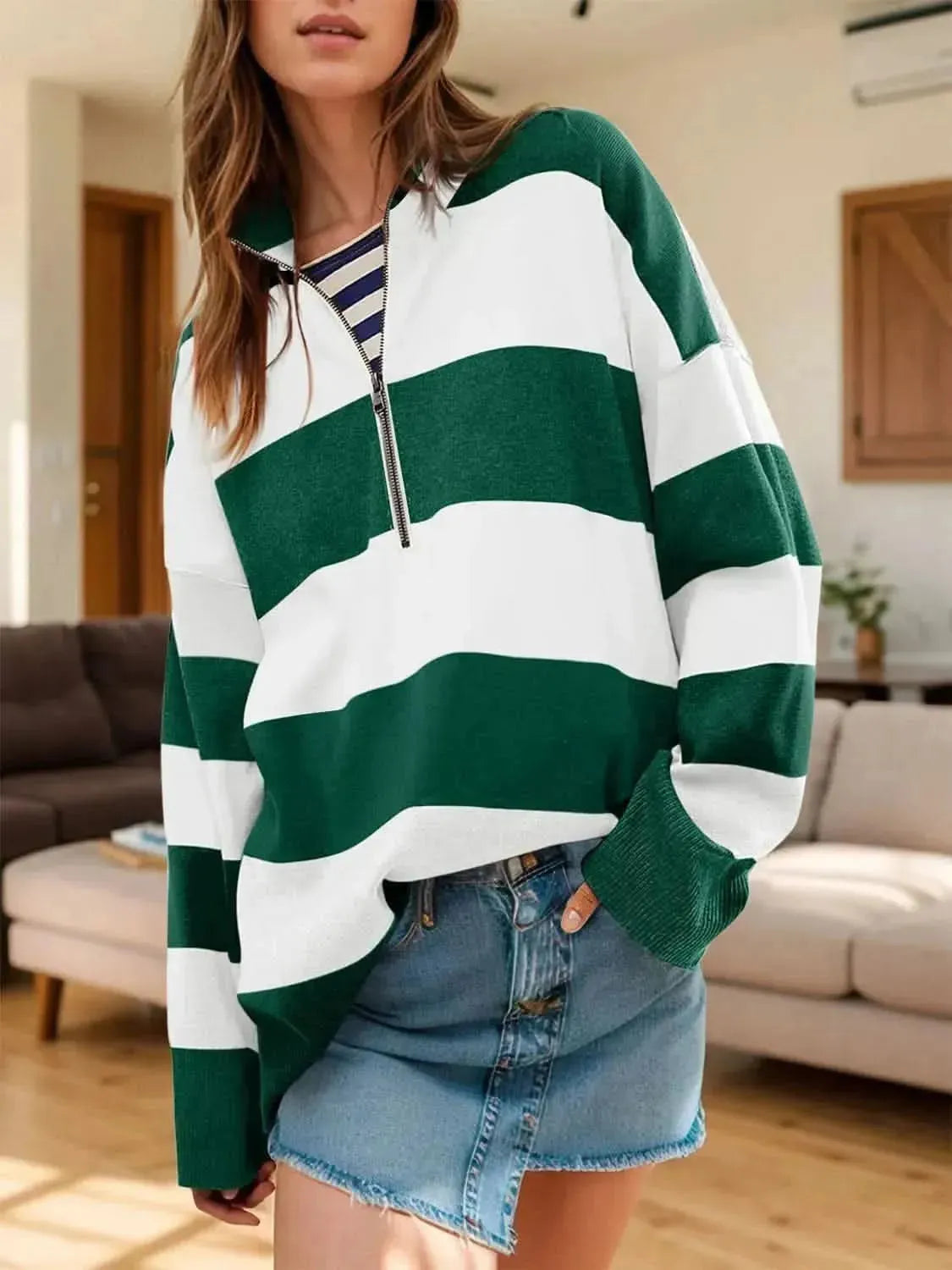 Color Block Half Zip Long Sleeve Sweater - Bad Moms Club