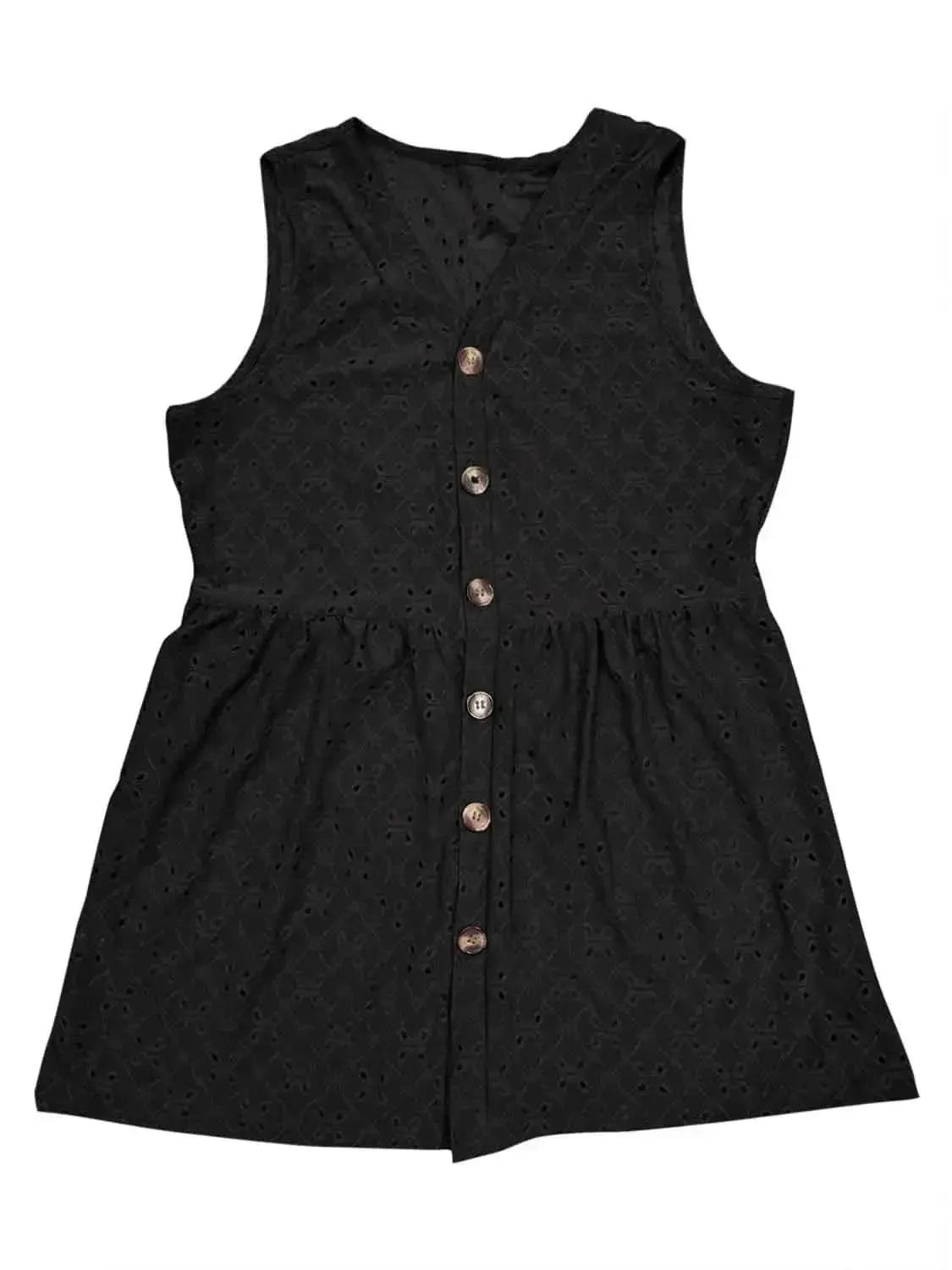 Full Size Eyelet Button Up V-Neck Tank - Bad Moms Club