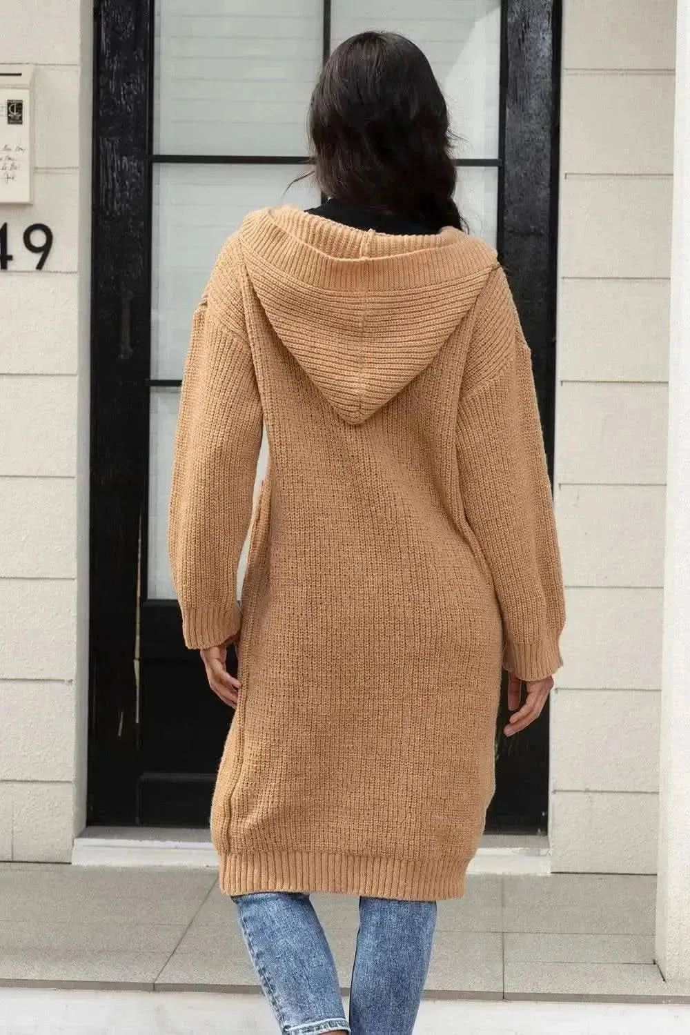 Button Up Long Sleeve Hooded Cardigan with Pockets - Bad Moms Club