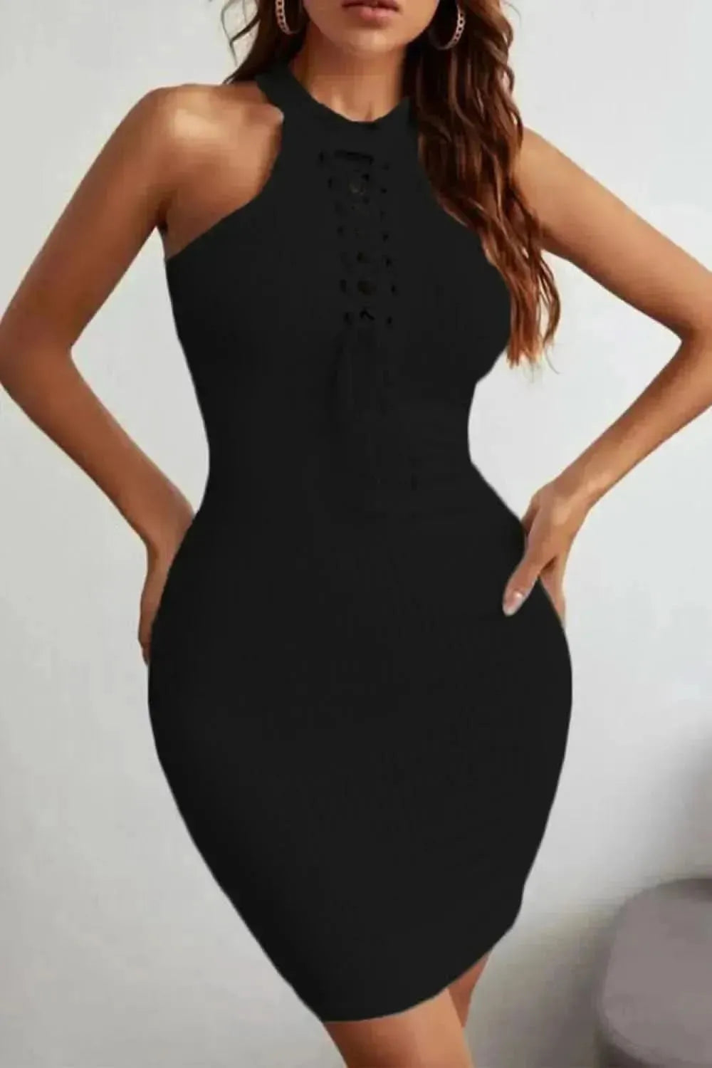 Lace-Up Sleeveless Pencil Dress - Bad Moms Club