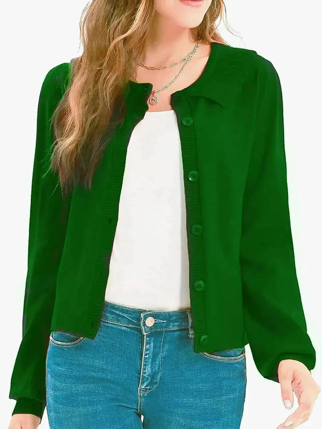 Collared Long Sleeve Button Down Cardigan - Bad Moms Club