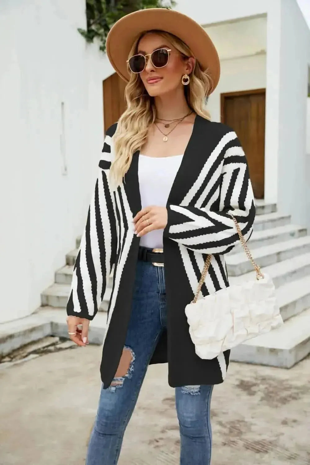 Woven Right Two-Tone Open Front Fuzzy Longline Cardigan - Bad Moms Club